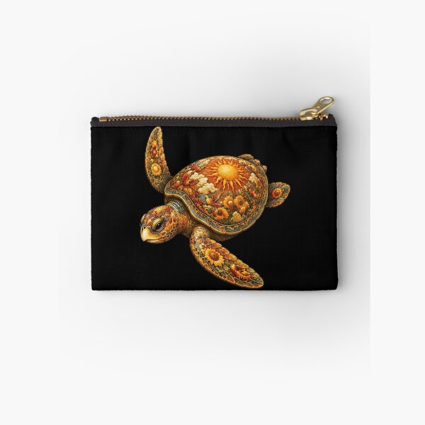 Item preview, Golden Floral Turtle| Ocean Floral Art Collection designed and sold by Zaru Art Studio.