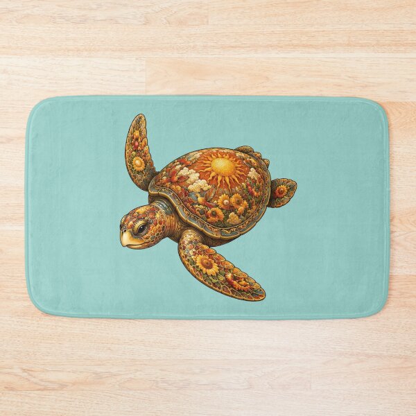 Item preview, Golden Floral Turtle| Ocean Floral Art Collection designed and sold by Zaru Art Studio.