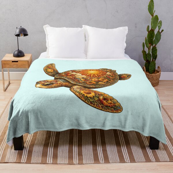 Item preview, Golden Floral Turtle| Ocean Floral Art Collection designed and sold by Zaru Art Studio.