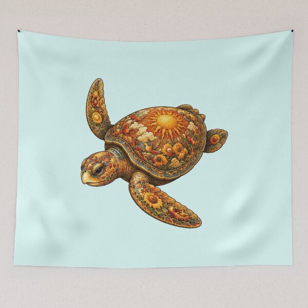 Item preview, Golden Floral Turtle| Ocean Floral Art Collection designed and sold by Zaru Art Studio.