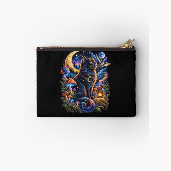 Item preview, Cosmic Black Cat & Enchanted Moon – Mystical Mushroom Night designed and sold by thewandswant.