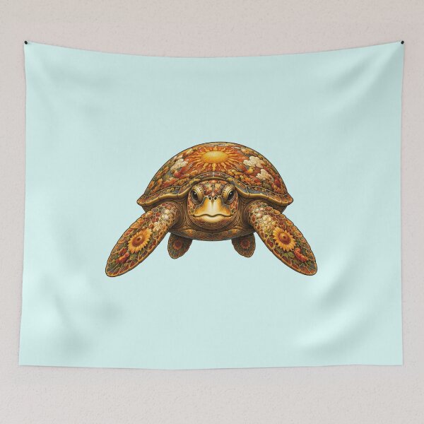 Item preview, Sunrise Sea Turtle | Ocean Floral Art Collection designed and sold by Zaru Art Studio.