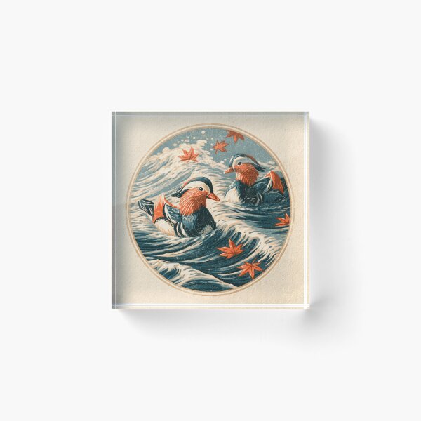 Item preview, Ukiyo-e Mandarin Ducks Japanese Woodblock Print designed and sold by GrinGalore.