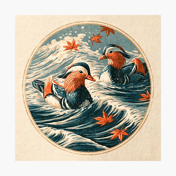 Item preview, Ukiyo-e Mandarin Ducks Japanese Woodblock Print designed and sold by GrinGalore.