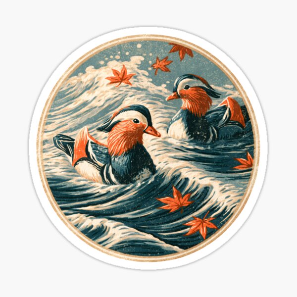Item preview, Ukiyo-e Mandarin Ducks Japanese Woodblock Print designed and sold by GrinGalore.