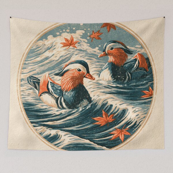 Item preview, Ukiyo-e Mandarin Ducks Japanese Woodblock Print designed and sold by GrinGalore.