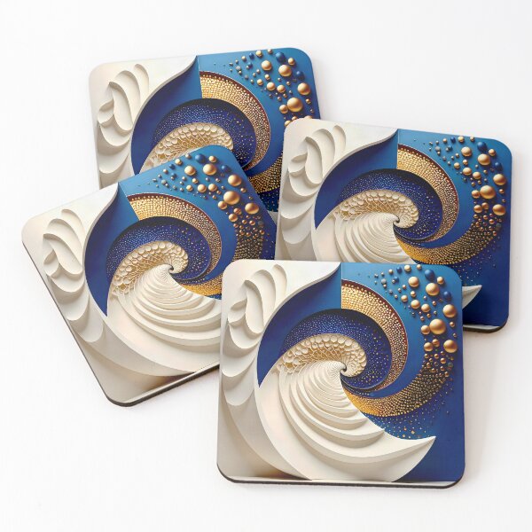 Item preview, Geometric Spiral in Blue Gold and White designed and sold by Vicky Brago-Mitchell®.