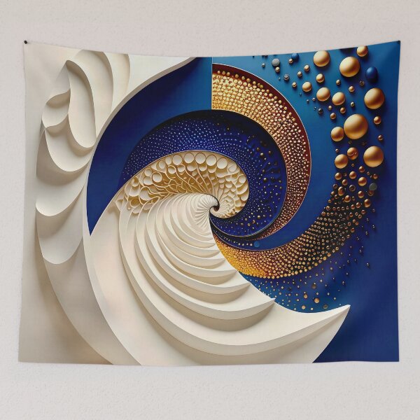 Item preview, Geometric Spiral in Blue Gold and White designed and sold by Vicky Brago-Mitchell®.