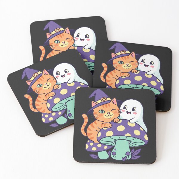 Item preview, Ginger Witch Cat & Cute Ghost Mushroom designed and sold by MewSpooky.