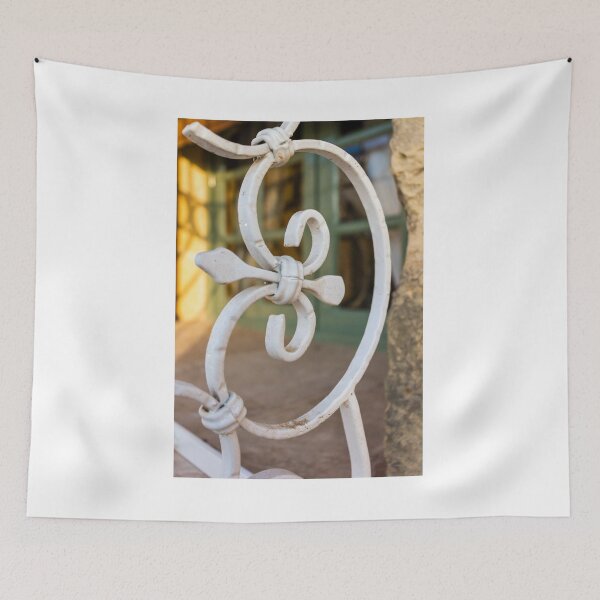 Item preview, Wrought Iron Decorative Railing Detail Closeup With White Vintage Scrollwork and Architectural Ornament designed and sold by Nmallia.