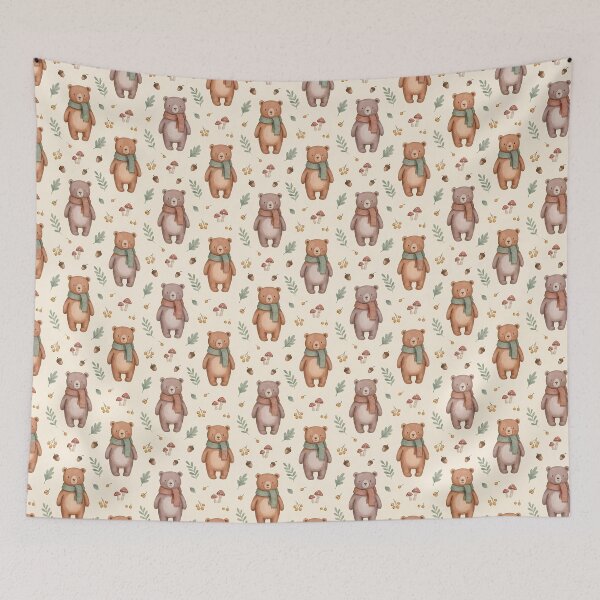 Item preview, Cozy Woodland Bear Pattern – Cute Teddy Bear & Forest Cottagecore designed and sold by CozyArtistryShop.