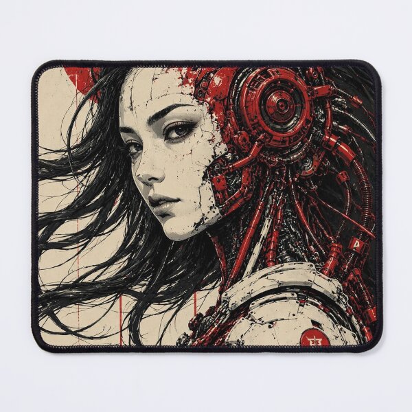 Item preview, Cybernetic Rebel – Red & Black Futuristic Android Woman designed and sold by A-T-H.