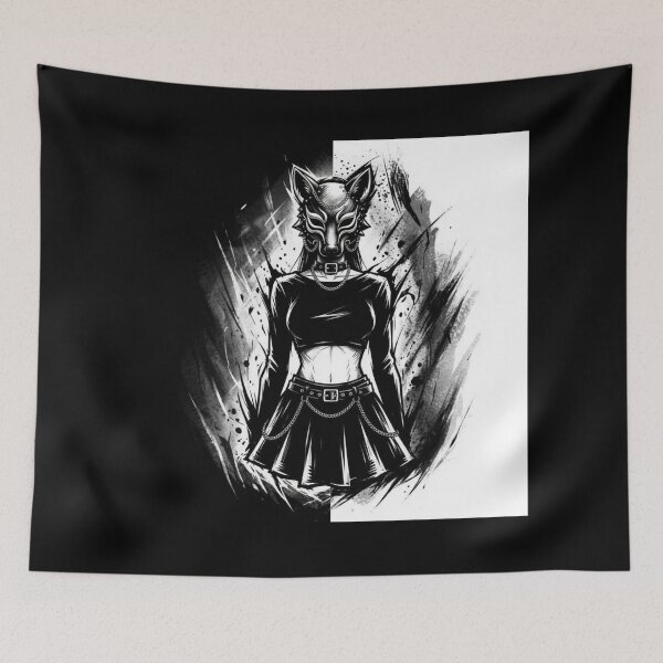 Item preview, Forest Wolf Mask Girl Portrait - Black and White designed and sold by CaylaTay.