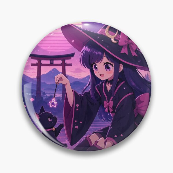 Item preview, Retro Anime Manga Witch and cat playing together designed and sold by Vintage Designs +.