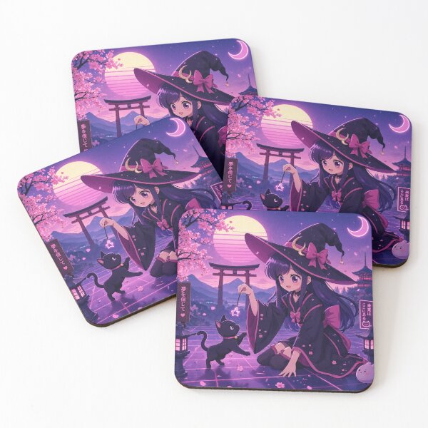 Item preview, Retro Anime Manga Witch and cat playing together designed and sold by Vintage Designs +.