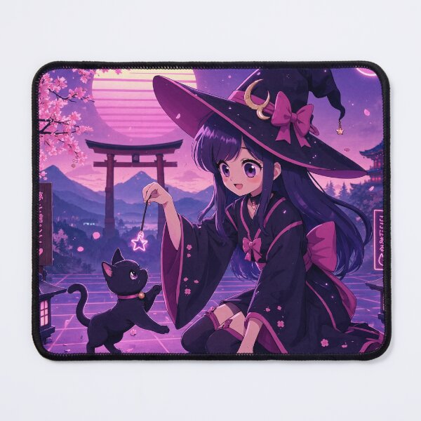 Item preview, Retro Anime Manga Witch and cat playing together designed and sold by Vintage Designs +.