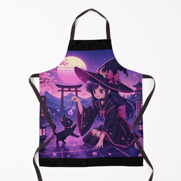 Item preview, Retro Anime Manga Witch and cat playing together designed and sold by Vintage Designs +.