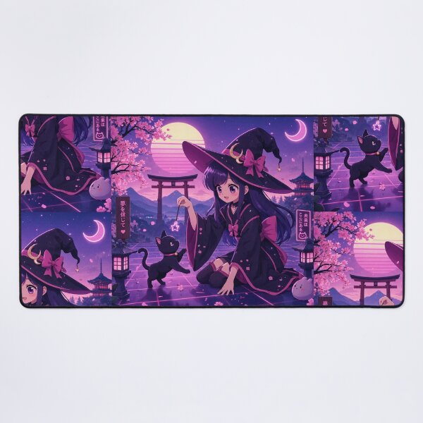 Item preview, Retro Anime Manga Witch and cat playing together designed and sold by Vintage Designs +.