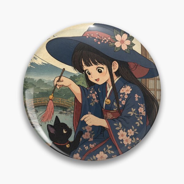 Item preview,  Retro Anime Manga Witch and cat playing together designed and sold by Vintage Designs +.
