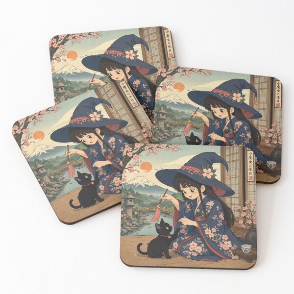 Item preview,  Retro Anime Manga Witch and cat playing together designed and sold by Vintage Designs +.