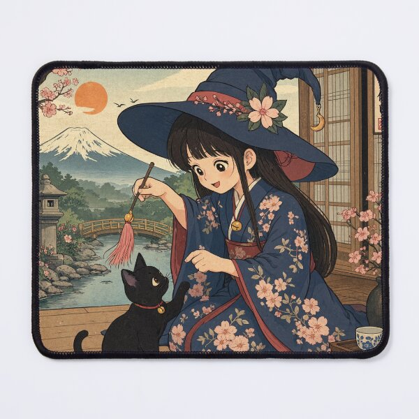 Item preview, Retro Anime Manga Witch and cat playing together designed and sold by Vintage Designs +.
