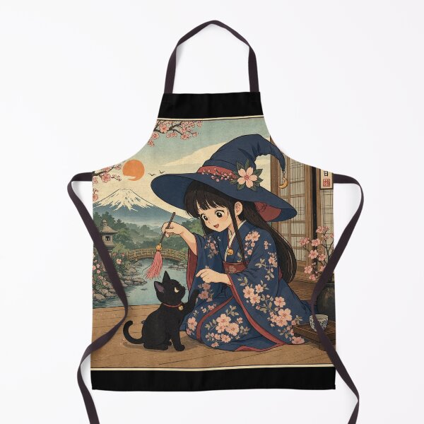 Item preview, Retro Anime Manga Witch and cat playing together designed and sold by Vintage Designs +.