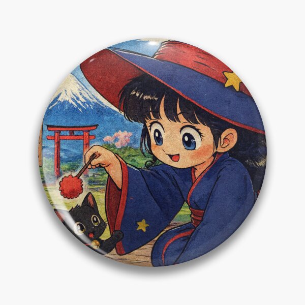 Item preview, Retro Anime Manga Witch and cat playing together designed and sold by Vintage Designs +.
