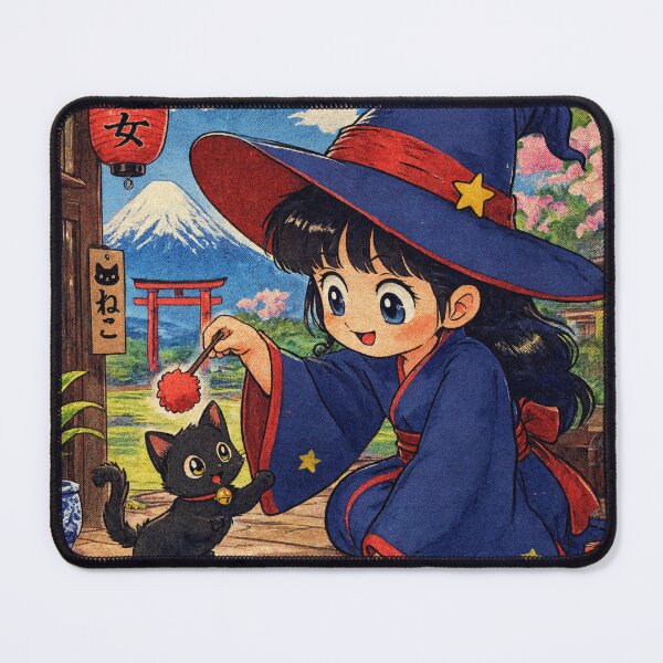Item preview, Retro Anime Manga Witch and cat playing together designed and sold by Vintage Designs +.