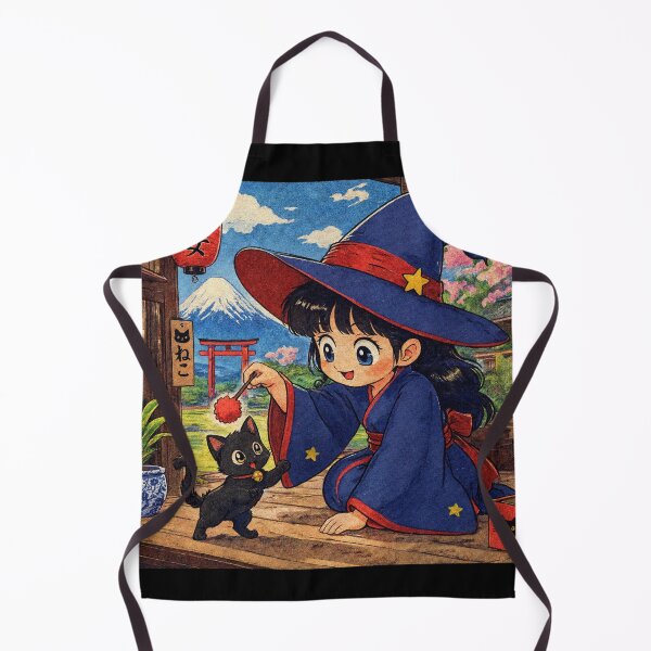 Item preview, Retro Anime Manga Witch and cat playing together designed and sold by Vintage Designs +.