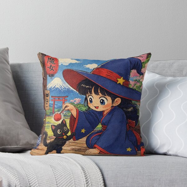 Item preview, Retro Anime Manga Witch and cat playing together designed and sold by Vintage Designs +.