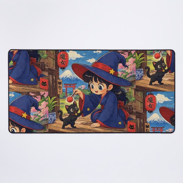 Item preview, Retro Anime Manga Witch and cat playing together designed and sold by Vintage Designs +.
