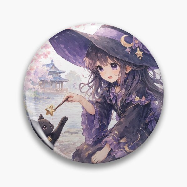 Item preview,  Retro Anime Manga Witch and cat playing together designed and sold by Vintage Designs +.