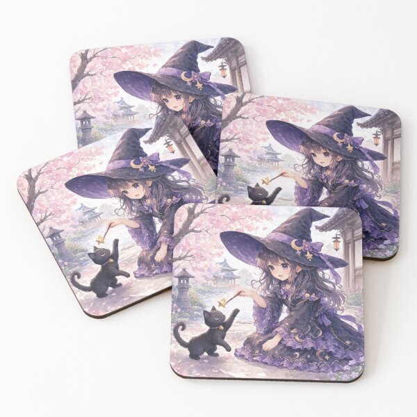 Item preview,  Retro Anime Manga Witch and cat playing together designed and sold by Vintage Designs +.