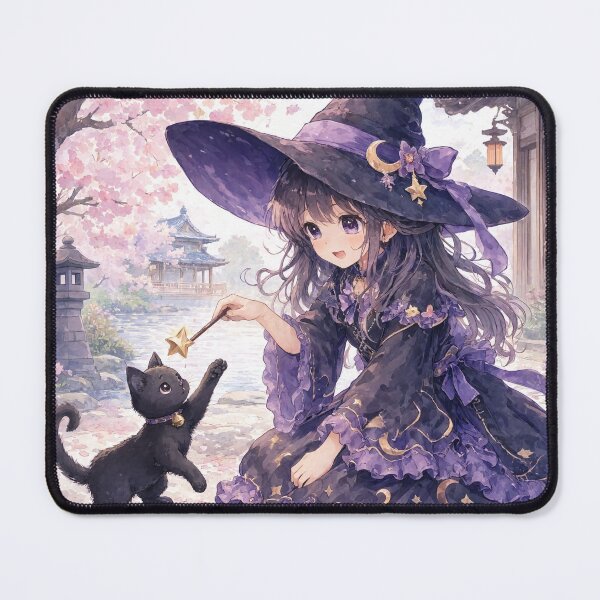 Item preview, Retro Anime Manga Witch and cat playing together designed and sold by Vintage Designs +.