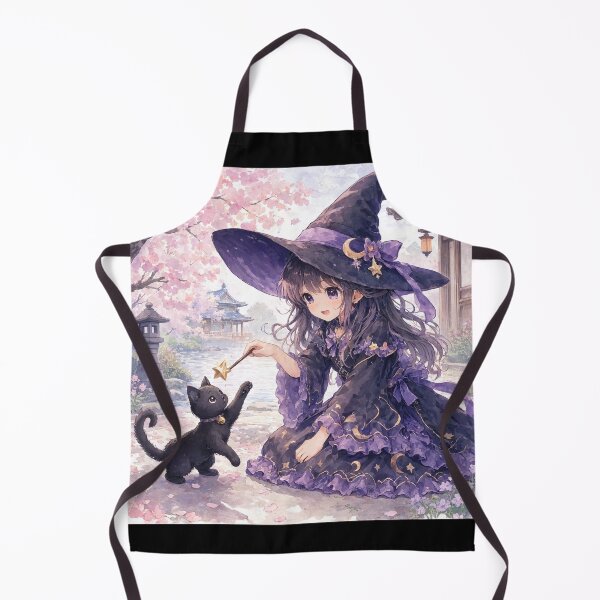 Item preview, Retro Anime Manga Witch and cat playing together designed and sold by Vintage Designs +.