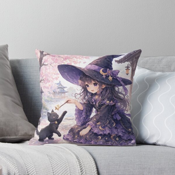 Item preview,  Retro Anime Manga Witch and cat playing together designed and sold by Vintage Designs +.