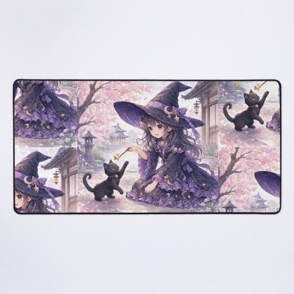 Item preview, Retro Anime Manga Witch and cat playing together designed and sold by Vintage Designs +.