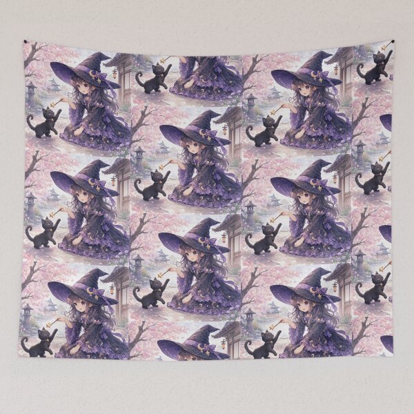 Item preview,  Retro Anime Manga Witch and cat playing together designed and sold by Vintage Designs +.