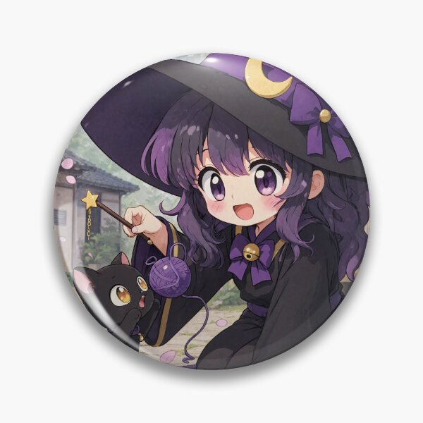 Item preview, Retro Anime Manga Witch and cat playing together designed and sold by Vintage Designs +.