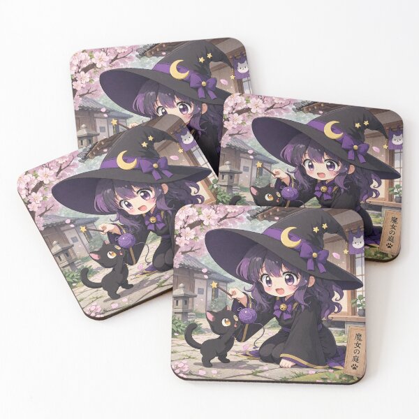Item preview, Retro Anime Manga Witch and cat playing together designed and sold by Vintage Designs +.