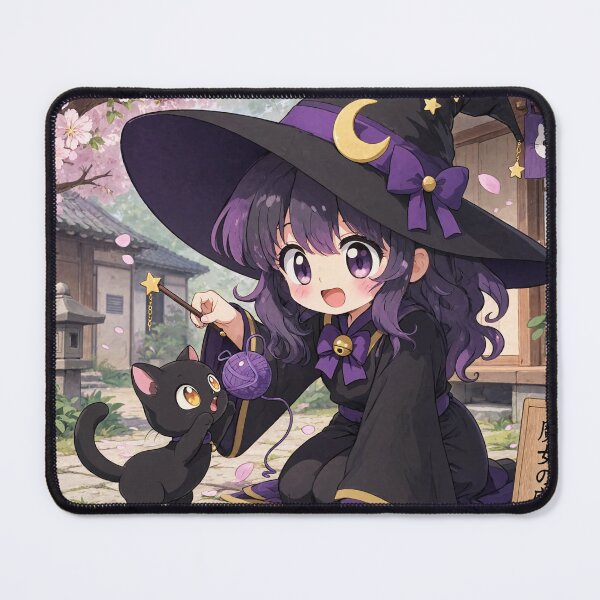Item preview, Retro Anime Manga Witch and cat playing together designed and sold by Vintage Designs +.