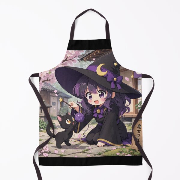 Item preview, Retro Anime Manga Witch and cat playing together designed and sold by Vintage Designs +.
