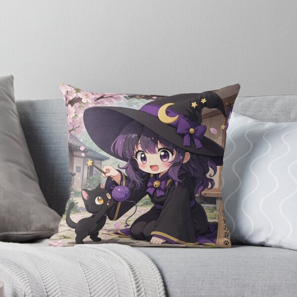 Item preview, Retro Anime Manga Witch and cat playing together designed and sold by Vintage Designs +.