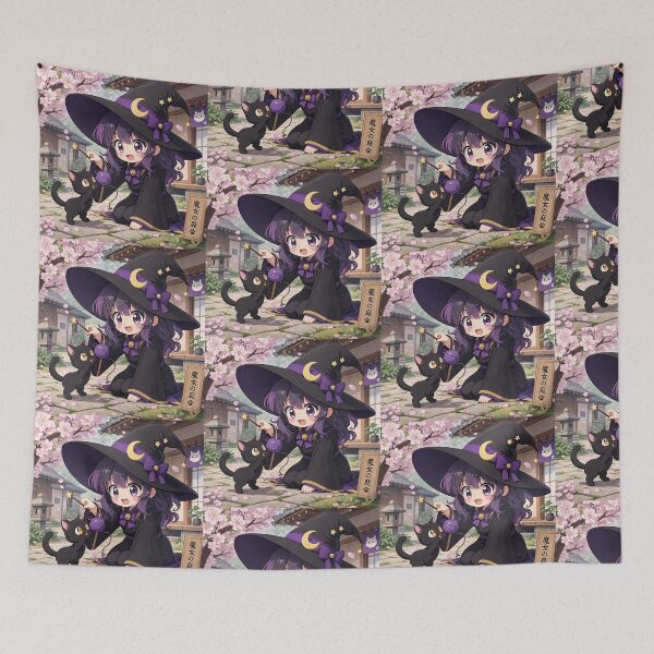 Item preview, Retro Anime Manga Witch and cat playing together designed and sold by Vintage Designs +.