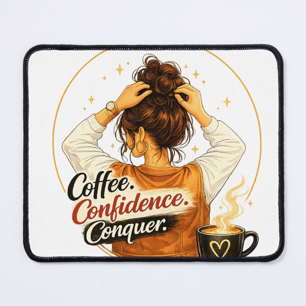 Item preview, Coffee Confidence Conquer - illustration of female motivation designed and sold by ElleMind.