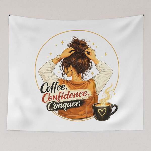 Item preview, Coffee Confidence Conquer - illustration of female motivation designed and sold by ElleMind.