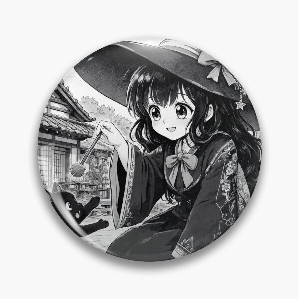 Item preview, Retro Anime Manga Witch and cat playing together designed and sold by Vintage Designs +.