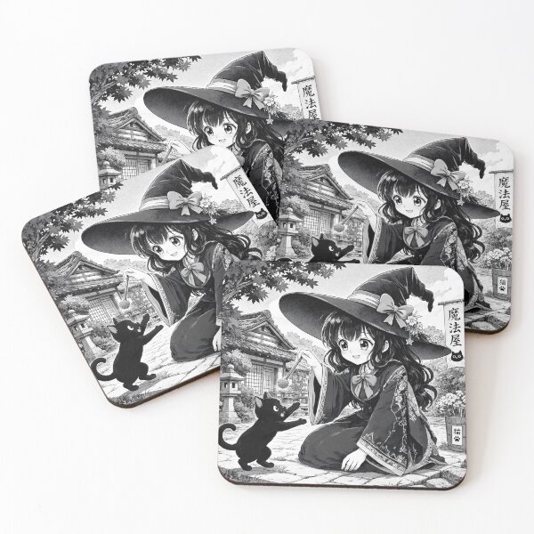 Item preview, Retro Anime Manga Witch and cat playing together designed and sold by Vintage Designs +.