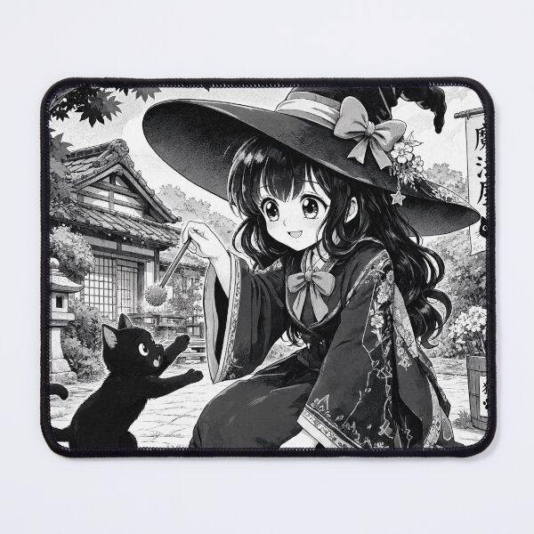 Item preview, Retro Anime Manga Witch and cat playing together designed and sold by Vintage Designs +.