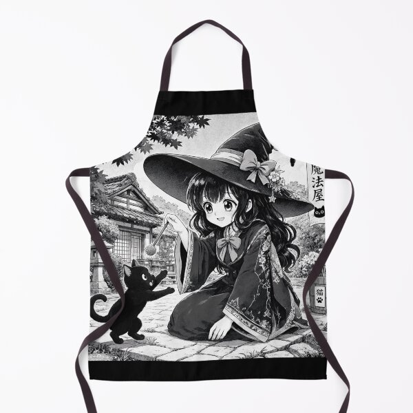 Item preview, Retro Anime Manga Witch and cat playing together designed and sold by Vintage Designs +.